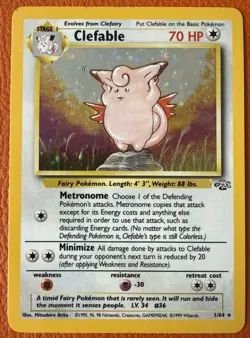 Pokemon TCG Clefable Holo Rare Card 1/64 Jungle LP/NM Condition - Image 1