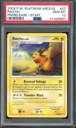 [PSA 10] (POP 7) Raichu 27/99 - Platinum Arceus Prerelease Staff Stamp POKEMON - Image 1