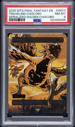 2025 MTG FINAL FANTASY SERIALIZED GOLDEN CHOCOBO TRAVELING CHOCOBO 22/77 PSA 8 - Image 1