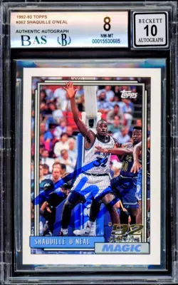 Shaquille O'Neal Hand Signed Auto 1992-93 Topps RC 362 BAS 8 Card GM 10 Auto - Image 1