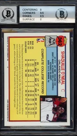 Shaquille O'Neal Hand Signed Auto 1992-93 Topps RC 362 BAS 8 Card GM 10 Auto - Image 2
