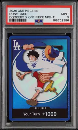 2026 ONE PIECE LOS ANGELES DODGERS MONKEY D LUFFY DON CARD PROMO - PSA 9 InHand - Image 1