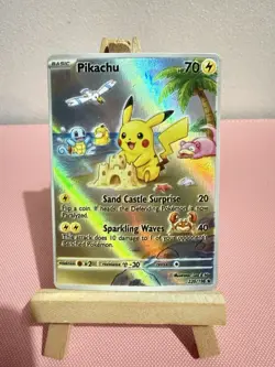 Beach Pikachu Pokemon Card TCG DISPLAY ART CARD With Psyduck Squirtle Slowpoke - Image 1
