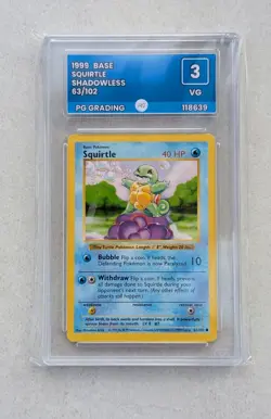 1999 Pokemon TCG Squirtle Base Set 63/102, Shadowless Graded 3 VG - PG Grading - Image 1