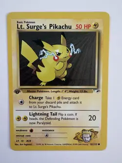 Pokemon TCG Lt. Surge's Pikachu Gym Heroes 1st Edition Card 81/132 - Image 1