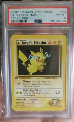 Pokemon 2000 Gym Heroes Lt. Surge's Pikachu 1st Edition #81/132 PSA 8 - Image 4