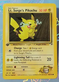 Lt. Surge's Pikachu 1st Edition 81/132 Gym Heroes Pokemon Card MP - Image 1