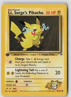 Lt. Surge's Pikachu 81/132 Common Gym Heroes Pokemon 1st Edition Near Mint - Image 1