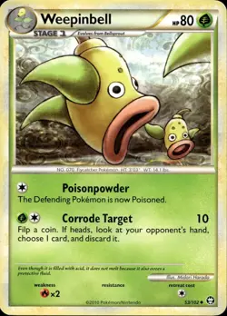 Weepinbell 53/102 HP Uncommon HGSS Triumphant Pokemon - Image 1