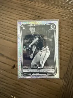 2026 Bowman Chrome- #35 Black And White Jacob Misiorowski /15 HTA Brewers - Image 1