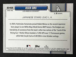 2026 Topps Series Two RISEN SONS Dodgers Ohtani Yamamoto Matsui #642 - Image 2