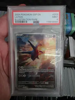 2024 Pokemon Surging Sparks Latios Illustration Rare (#203/191) in a PSA 9 Mint - Image 4