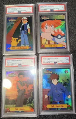 1999 Topps Pokemon TV Rainbow Foil 4-Card Trainer Lot PSA 7 Ash Misty Brock Gary - Image 1