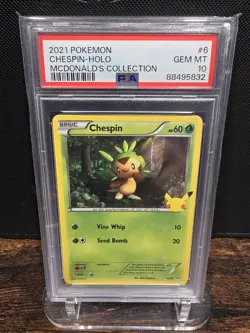 PSA 10 2021 POKEMON MCDONALD'S COLLECTION CHESPIN-HOLO 6 - Image 1