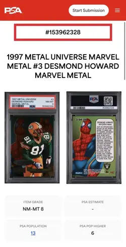 1997 Metal Universe Marvel Metal Spider-Man Desmond Howard Raiders #3 PSA 8 - Image 3