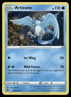 HUGE SWIRL 🌀 Articuno 036/195 Silver Tempest Cosmos Holo Rare Pokemon Card NM- - Image 2