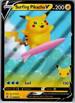 Surfing Pikachu V 008/025 Celebrations - Pokemon Card - NM - Image 1