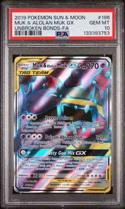 Muk & Alolan Muk GX 196/214 - Unbroken Bonds - Graded PSA 10 GEM MT Pokemon Card - Image 3