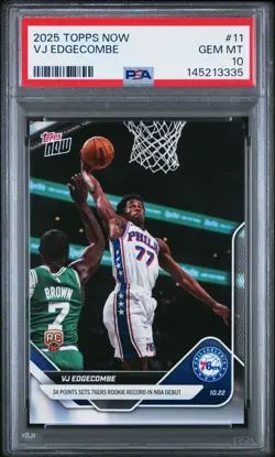 2025 Topps Now #11 VJ Edgecombe PSA 10 Sixers Rookie Debut Points Record - Image 1