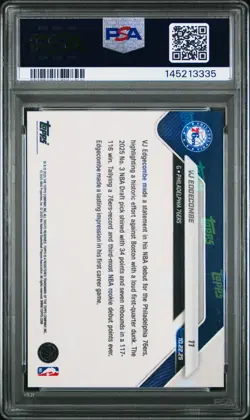 2025 Topps Now #11 VJ Edgecombe PSA 10 Sixers Rookie Debut Points Record - Image 2