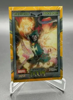2026 Topps Chrome Marvel Comics #OW-08 One World Under Doom Gold Refractor /50 - Image 1