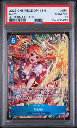 2025 ONE PIECE OP11-A FIST OF DIVINE SPEED ALTERNATE ART #054 NAMI PSA 10 - Image 1