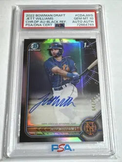 2022 1st Bowman Draft Chrome Black Ref Jett Williams Auto 64/75 RC PSA 10 Pop 2 - Image 1