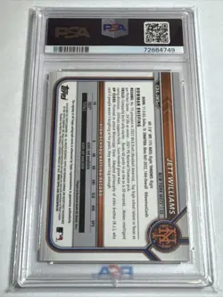 2022 1st Bowman Draft Chrome Black Ref Jett Williams Auto 64/75 RC PSA 10 Pop 2 - Image 2