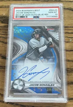 JACOB GONZALEZ 2024 Bowman's Best Auto Blue Refractor #/150 White Sox PSA 10 - Image 1