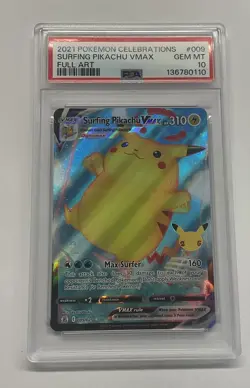 Pokemon Celebrations Surfing Pikachu VMAX Full Art 009/025 PSA 10 Gem Mint - Image 1