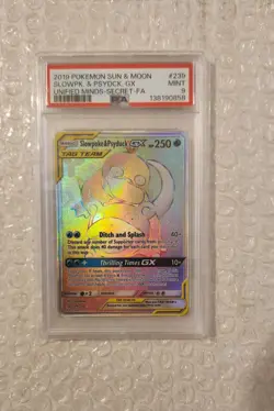 Pokemon GX Tag Team Slowpoke Psyduck Card 239/236 RAINBOW RARE PSA - Image 1