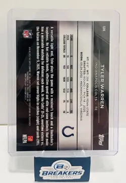 2025 Topps Chrome Black - Tyler Warren # 120 Blue Refractor 061/150 - Image 2