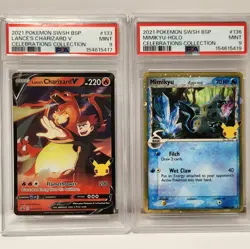 2021 Pokemon Celeb Promo Lot of 2 PSA 9 MINT Cards: Lance's Charizard V, Mimikyu - Image 1