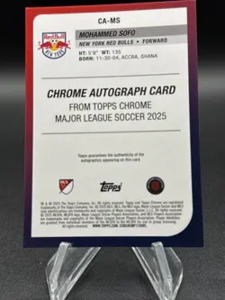 2025 Topps Chrome Sapphire MLS Mohammed Sofo Gold Auto /50 #CA-MS RC - Image 2