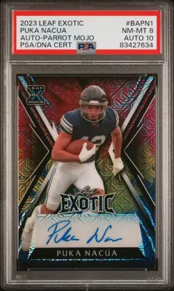 2023 Leaf Exotic Auto Sig Parrot Mojo Puka Nacua Rams 1/7 #BAPN1 Dual PSA 8, 10 - Image 1