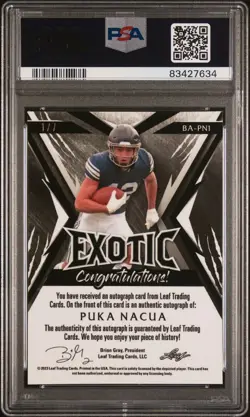 2023 Leaf Exotic Auto Sig Parrot Mojo Puka Nacua Rams 1/7 #BAPN1 Dual PSA 8, 10 - Image 2