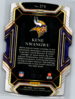 Kene Nwangwu 2021 Panini Select Gold Prizm Die-Cut Rookie /10 #274 Vikings - Image 2