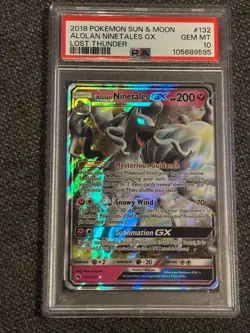 Pokemon TCG Gem Mint PSA 10 Alolan Ninetales GX 132/214 Lost Thunder Full Art - Image 1