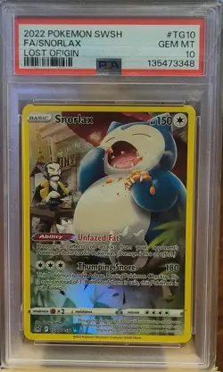 Snorlax Full Art Holo TG10/TG30 Lost Origin 2022 Pokemon TCG PSA 10 - Image 1