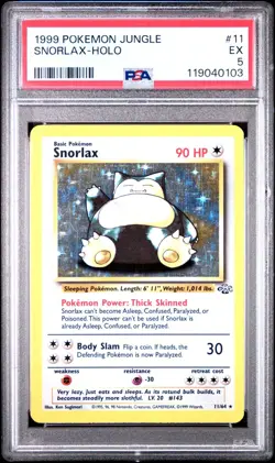 Pokemon TCG Jungle Snorlax 11/64 Holo Card Graded PSA 5 EX! - Image 1
