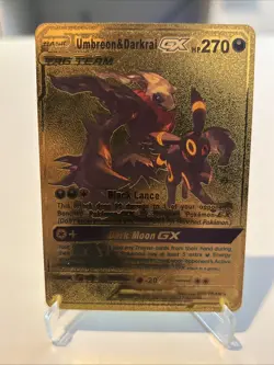 Pokemon Umbreon & Darkrai GX Tag Team 270 HP Gold Foil Fan Art - Image 1