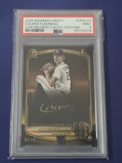 2025 Bowman Draft Chrome - Gold Ink Auto Cooper Flemming 1/15 RC PSA 9 - 1 of 15 - Image 1