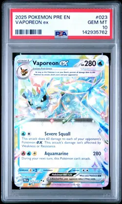 2025 POKEMON PRE EN-PRISMATIC EVOLUTIONS #023 VAPOREON EX PSA 10 - Image 1