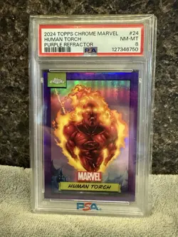 Human Torch 2024 Topps Chrome Marvel #24 Purple Refractor /75 PSA 8 Near Mint - Image 1