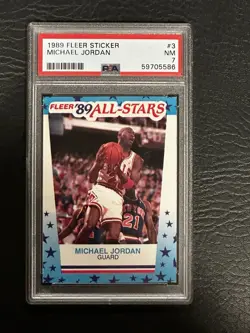 1989 Fleer Michael Jordan Sticker #3 PSA 7 NM All-Star Bulls HOF High Eye Appeal - Image 1