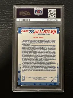 1989 Fleer Michael Jordan Sticker #3 PSA 7 NM All-Star Bulls HOF High Eye Appeal - Image 2