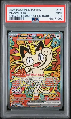 2026 POKEMON POR EN-PERFECT ORDER SPECIAL ILLUSTRATION RARE #121 MEOWTH EX PSA 9 - Image 1