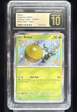 2024 POKEMON PAF EN-PALDEAN FATES SHINY RARE #108 RELLOR CGC 10 PRISTINE POP 3! - Image 1