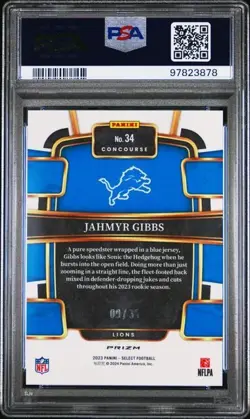 2023 Panini Select Concourse Level Jahmyr Gibbs #34 White Prizm /35 (RC) PSA 10 - Image 2