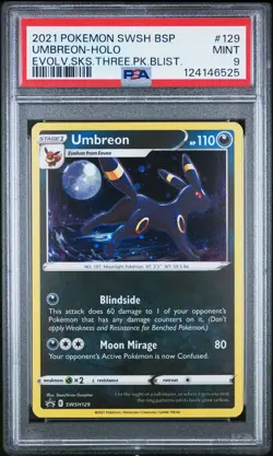 2021 POKEMON SWSH BLACK STAR PROMO #129 UMBREON-HOLO PSA 9 - Image 1